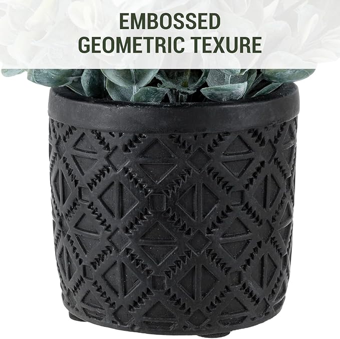 MyGift Artificial Eucalyptus Plant in Modern Gray Concrete Pots with Geometric Embossed Pattern (1, Black)