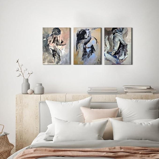 Sexy Wall Art Abstract Wall Decor Couples Bedroom Decor Watercolor Sexy Woman Man Pictures Canvas Pints Master Room Paintings Posters Modern Emotional Artwork Home Bathroom Decorations 12x16” 3Pcs