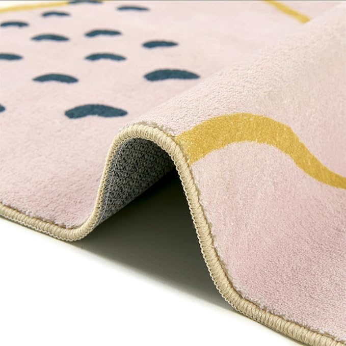 RoomTalks Cute Pink Nuresry Rug Washable, Boho Modern Contemporary Aesthetic 5x7 Area Rugs for Bedroom Dining Living Room Dorm, Abstract Art Tropical Leaves Thin Indoor Entryway Rug Carpet