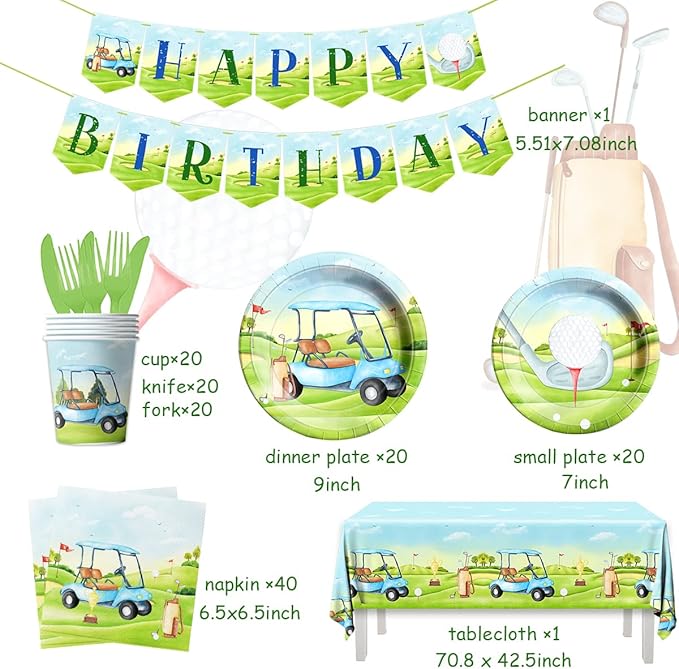 Golf Birthday Decorations - Golf Sports Party Supplies Include Golf Disposable Napkins, Dinner Plates for Golf Themed Birthdays, Sports Party Birthday Decorations