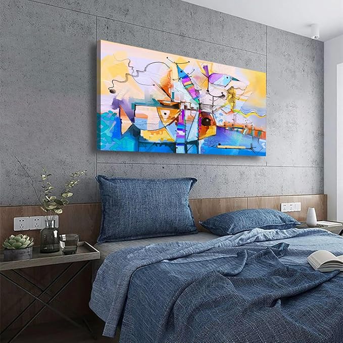 Colour Abstract Wall Art Bedroom Wall Decor Living Room,Line Abstract Canvas Wall Art Office Farmhouse Paintings Artwork Modern Sea Fish Imaginative Wall Art Prints Pictures 20 * 40inch