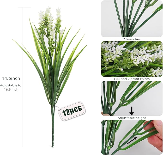 RECUTMS Artificial Plants & Flowers for Outside Outdoor Artificial Flowers Fake Outdoor Plants Faux UV Resistant Flower Plastic Shrubs Indoor Outside Hanging Decorations(White)