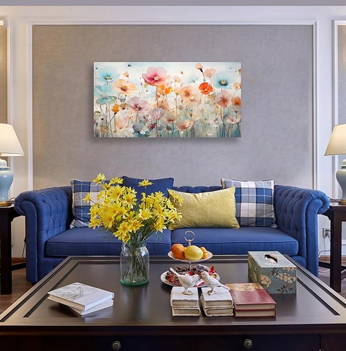 Tucai Decor Floral Canvas Wall Art Colorful Poppies Flower Painting on Canvas Artwork for Living Room Bedroom Decor 58W x 30H inches