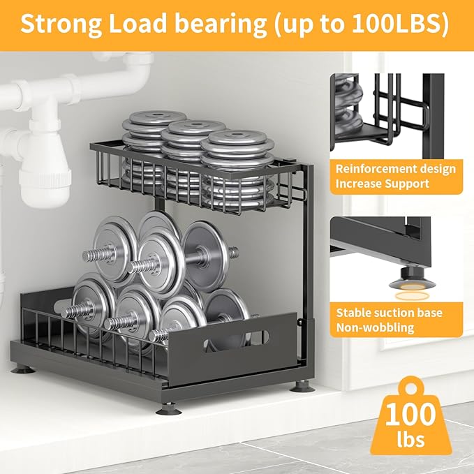 Under Sink Organizer Storage 2-Tier Premium Metal Pull-Out Racks, Height Adjustable, Easy Installation | Kitchen & Bathroom Organizers Pack of 1