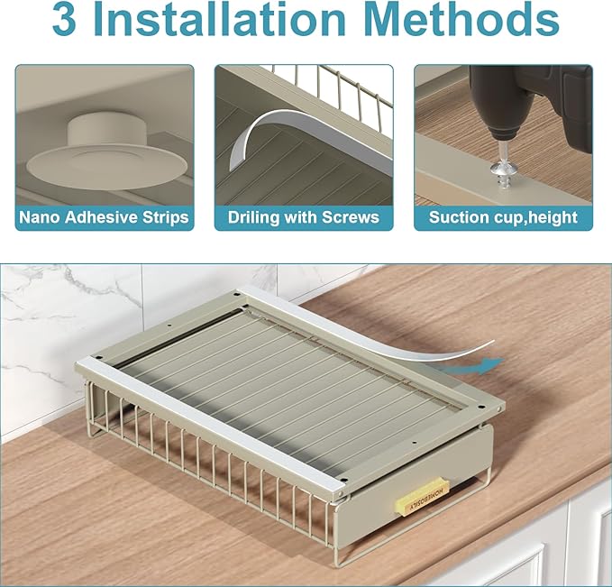 Under Sink Organizer, 2 Pack Pull Out Kitchen Cabinet Organizer, Mute Slide-Out Under Sink Organizers and Storage, Metal Kitchen Bathroom Organizers and Storage Shelves, Grey