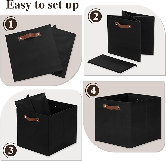 Temary Cube Storage Bins 4Pack Foldable Storage Baskets for Clothes Shelf Basket with Handles, Fabric Storage Boxes Organizer Bins for Home (Black, 13x15x13 Inch)