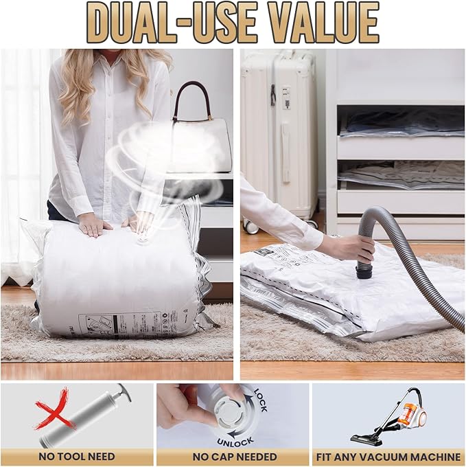 TAILI 10 Pack Vacuum Storage Bags, LONG SIDE ZIP (5 Large+5 Jumbo), Multi-Size Space Saver for Bedding, Blankets, Pillows, Clothes, Vacuum Seal Bags for Clothing Ideal Under Bed Storage Solution,