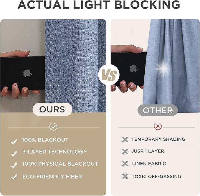 Joydeco Blackout Curtains for Bedroom - 100% Light Blocking 2 Panels Sky Blue Drapes 42" W x 90" L, Thermal Insulated Room Darkening Curtains, Linen Textured for Living Room, Rod Pocket & Back Tabs