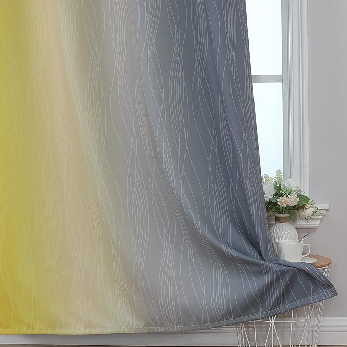 Estelar Textiler Yellow and Grey Blackout Curtains 54 Inch Length, Light Blocking Gradient Drapes for Kitchen, Room Darkening Thermal Insulated Grommet Ombre Curtains for Bathroom,42Wx54L,2 Panels