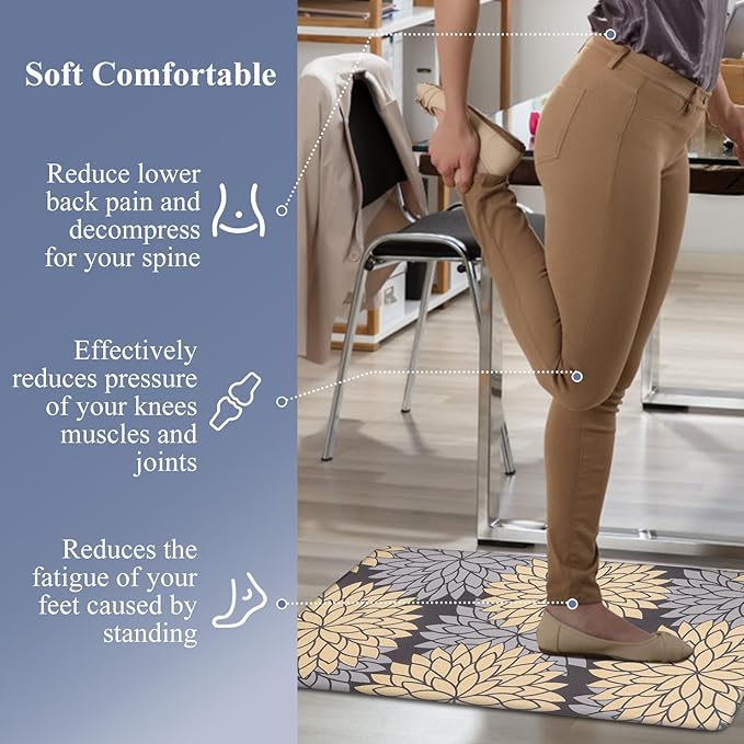 HEBE Anti Fatigue Kitchen Rug Sets 2 Piece Non Slip Kitchen Mats for Floor Cushioned Kitchen Rugs and Mats Waterproof Comfort Standing Mat Runner for Kitchen,Home Office,Sink,Laundry