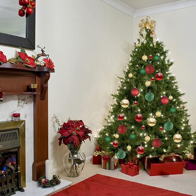 Christmas Balls Tree Ornaments, Shatterproof Christmas Decorations Set with Reusable Hand-held Gift Package for Holiday Xmas Tree Decor (100, Gold, Red, Green)