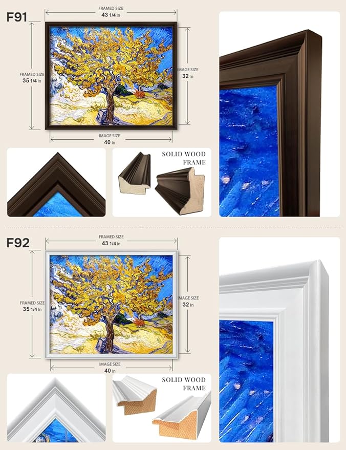 DECORARTS - The Mulberry Tree by Vincent Van Gogh Art Reproduction. Oversize Solid Wooden Frame Matching with Giclee Prints Canvas Wall Art. Total framed size: 43x35