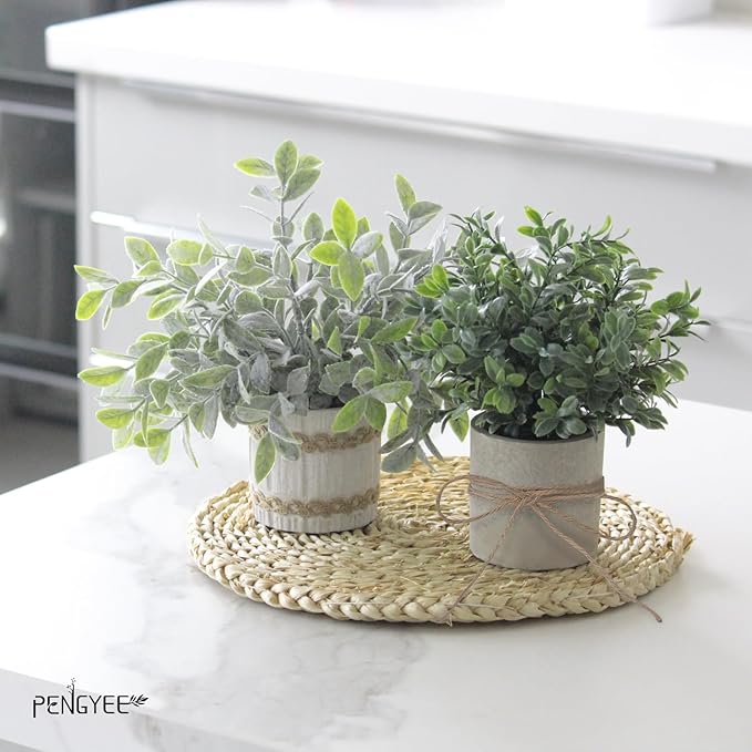 4 Pack Small Fake Plants for Home Decor, Rustic Artificial Plants Indoor in Pulp Pots, Faux Plants Indoor for Bathroom Kitchen Office Desk Shelf Farmhouse Room Decor