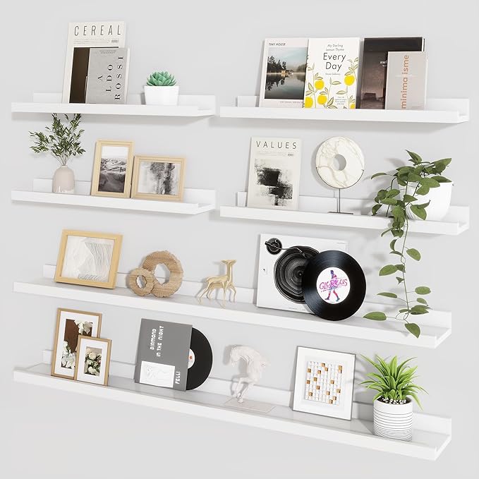Axeman Picture Ledge Shelf, Floating Shelves for Wall Decor Storage Set of 6, 48 inch Floating Wall Mounted Shelves, Wall Shelves with Lip for Living Room, Bedroom, Nursery, Bathroom, Kitchen, White