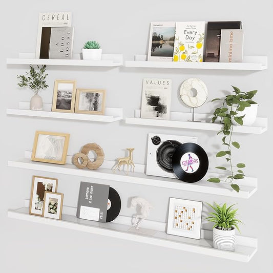 Axeman Picture Ledge Shelf, Floating Shelves for Wall Decor Storage Set of 6, 48 inch Floating Wall Mounted Shelves, Wall Shelves with Lip for Living Room, Bedroom, Nursery, Bathroom, Kitchen, White
