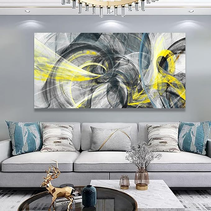 Yellow and Black Abstract Pictures Canvas Wall Art for Living room Bedroom Wall Decor,Smart Line Wall Art Print Paitnings for home Decor,Morden Artwork An Inspirational Picture Full of Imagination