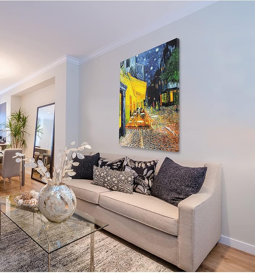 DECORARTS - Cafe Terrace At Night. Vincent Van Gogh Art Reproduction. Giclee Print on Canvas. Wall Art for Home. 40x32