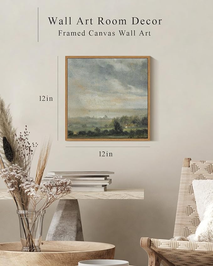InSimSea Square Framed Canvas Wall Art, Landscape Room Decor Scenery Sky Grassland Canvas Oil Painting Home Decor, Wall Art Prints Decor for Living Room, Bedroom, Bedroom, Office 12"x12"