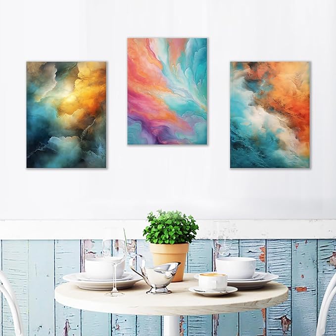 Abstract Colorful Canvas Wall Art Rendering Clouds Poster Print Home Wall Decor 3 Pieces Modern Picture Painting Artwork for Women Kitchen Bedroom Living Room Office Ready to Hang [36''W x 16''H]
