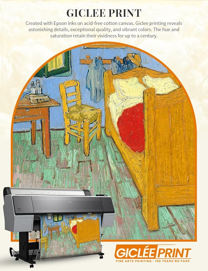 DECORARTS - Bedroom in Arles (Third Version) by Vincent Van Gogh. Giclee Print on Acid-Free Canvas in Gold Solid Wood Frame. Picture Size: 20x16, Total Size: 24.75x20.75, Made in USA