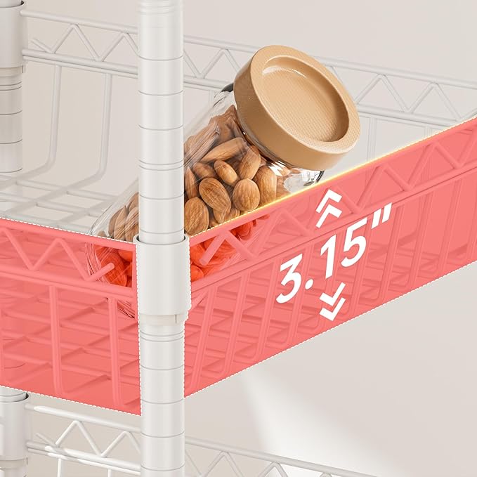 6 Shelves Storage Shelf Wire Closet Bathroom Organizers Metal Pantry Kitchen Garage Shelving Unit Laundry Room Organization Home Rack Net Basket White with Wheels 14" Dx14 Wx64.8 H