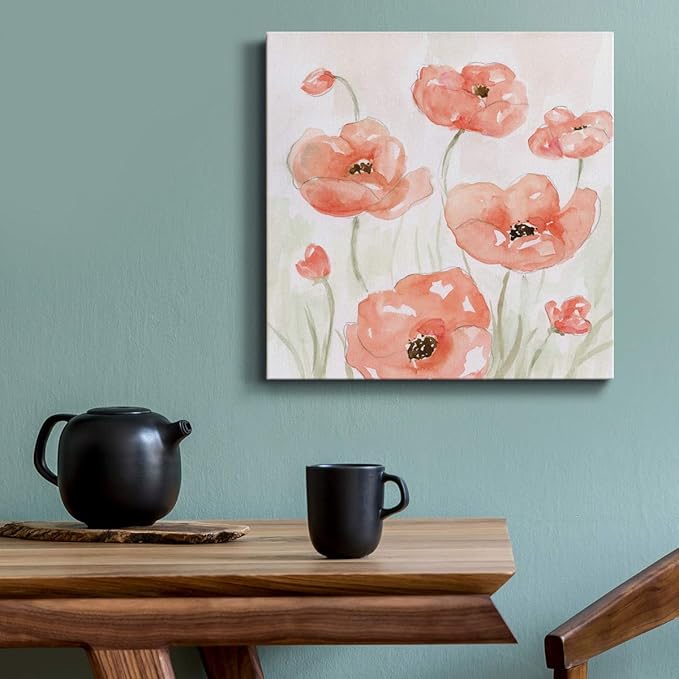 Square Premium Gallery Wrapped Canvas Flower Multicolor Wall Art Abstract Floral Romance Modern Pictures Print for Home Office, Ready to Hang