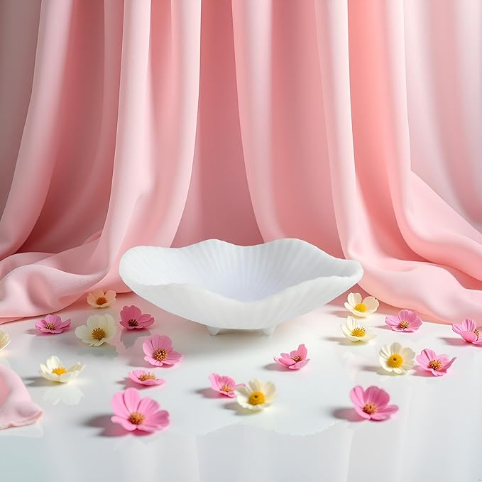 Large Decorative Bowl decor, Scalloped Pedestal Bowls,Modern Home Decor,Ruffle Decor,Stylish Key Bowl for Entry Table,Decorative Fruit Bowl for Kitchen Counter, Artificial Stone Milky white