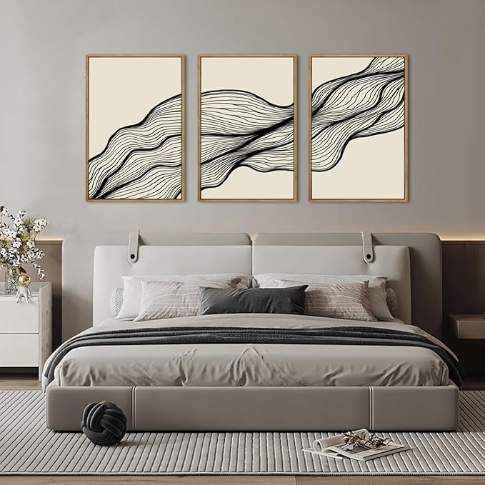 ANHUIB Large Neutral Wall Art Black Minimalist Wall Decor Modern Abstract Painting Set of 3 for Living Room Bedroom 16x24 Inch
