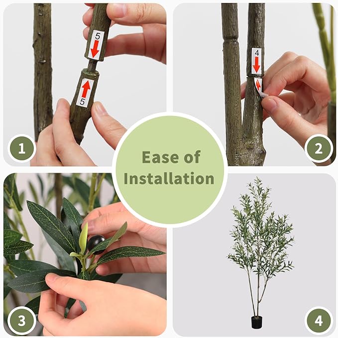 Faux Olive Tree 6.56ft(78in) Tall Artificial Plant Indoor Decor Large Realistic Potted Fake Modern Greenery with Natural Wood Branches and Green Leaves for Home Living Room,Bedroom,Office Decor