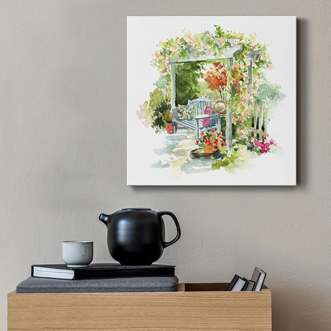 Wexford Home Square Premium Gallery Wrapped Canvas Flower Multicolor Wall Art Abstract Floral Romance Modern Pictures Print for Home Office, Ready to Hang, 16x16