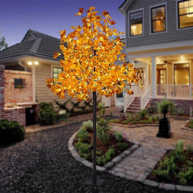 Lightshare Maple Tree 8 ft. - 264 LED Warm White Lights, Natural Looking Maple Leaves