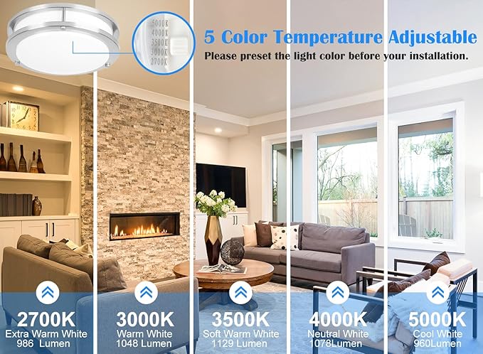 2 Pack Brushed Nickel Ceiling Light, 10 Inch LED Ceiling Light Fixture for Bathroom,17W, 2700K/3000K/3500K/4000K/5000K Adjustable Ceiling Lighting for Bedroom Kitchen Hallway Living Room