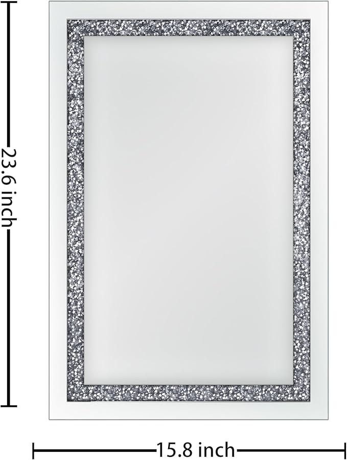 Crystal Decorative Mirror-16 x24 Rectangle Gorgeous Silver Mirror, Crush Diamond Mirror for Wall Decoration Bedroom, Hallway, Dining Room
