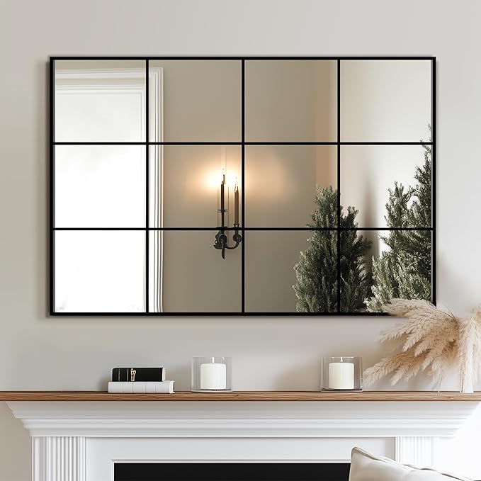 Delma Wall Mirror, 36"X24" Window Pane for Living Room Decor, Decorative Wall Art, Large Wall for Bedroom, Hallway, Living Room