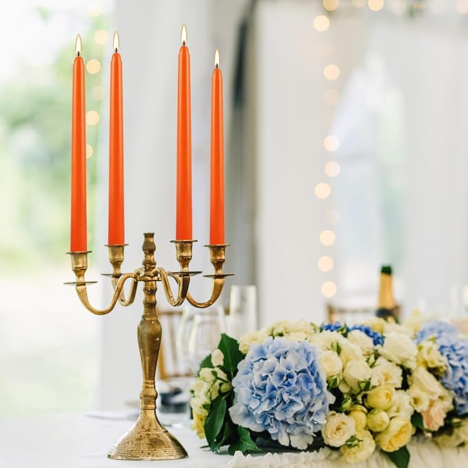 12-Pack Orange Taper Candles - 10 Inch Unscented Dripless Candlesticks, Long Burning for Halloween, Thanksgiving, Fall Decor & Dinner Parties