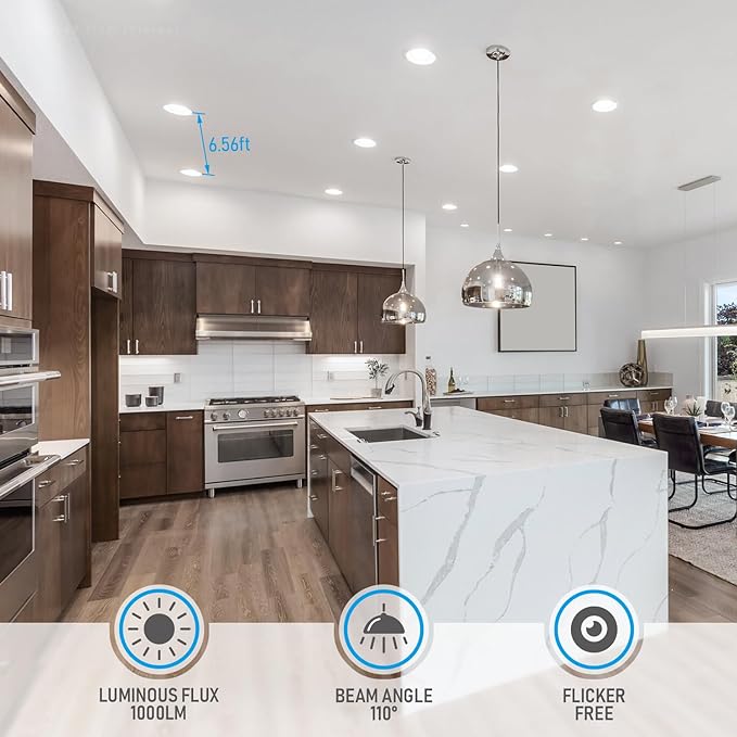 TORCHSTAR 12-Pack 5CCT 6 Inch Ultra-Thin LED Recessed Lighting with Junction Box, CRI90, Aluminum, 2700K3000K3500K4000K5000K, 5%-100% Dimmable Slim Recessed Downlight, 12W 1000LM, ETL & ES