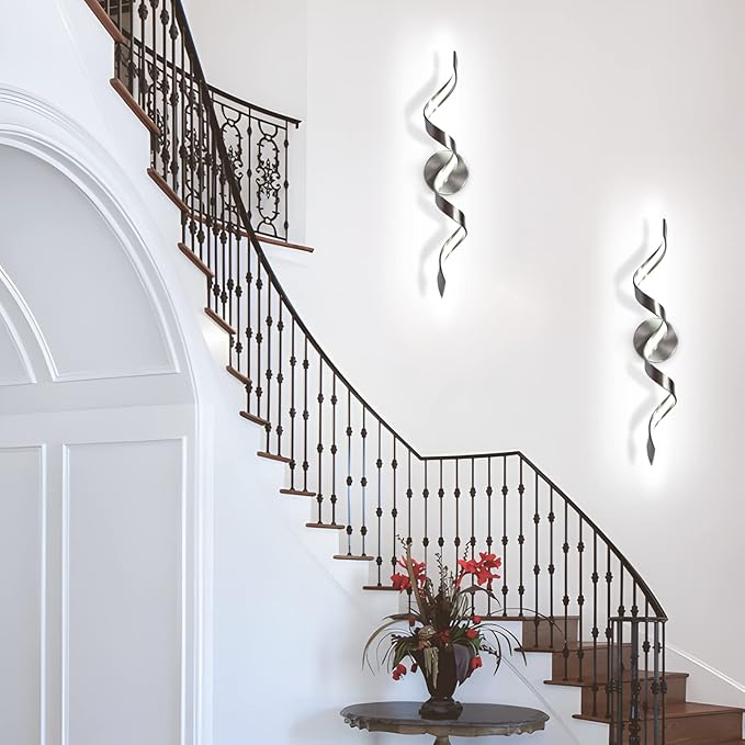 Dimmable Modern LED Bathroom Vanity Light 24 inch, 15W Spiral Design Brushed Nickel Bathroom Light Fixtures Over Mirror, Wall Sconces Lighting for Living Room Bedroom 6000K