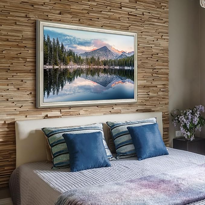 Framed Lake Scenery Wall Art: Natural Mountain Water Canvas Painting Woodland Sunset Picture for Living Room