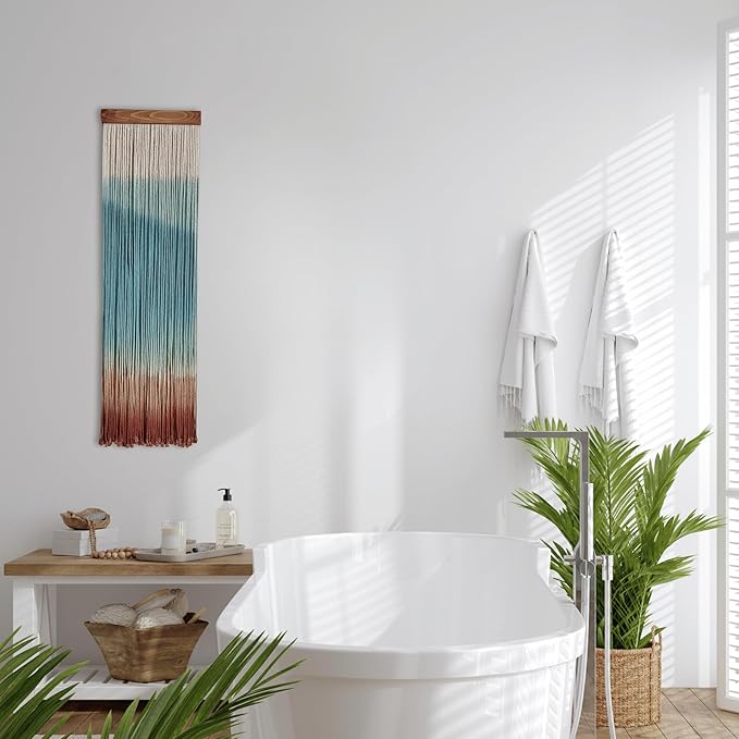 Knots & Beyond Colorful Macrame Wall Hanging, Dip Dye Fiber Art, Boho Wall Decor, Wall Decoration for Office, Entryway Wall Art, 11.8" x 37.4"