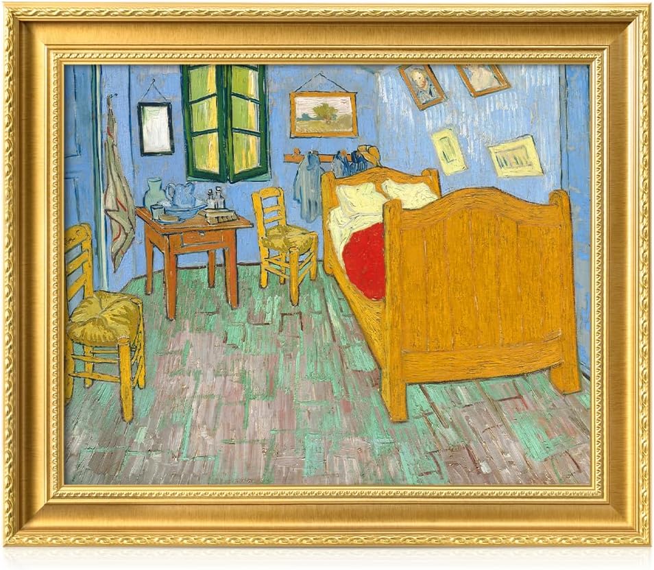 DECORARTS - Bedroom in Arles (Third Version) by Vincent Van Gogh. Giclee Print on Acid-Free Canvas in Gold Solid Wood Frame. Picture Size: 20x16, Total Size: 24.75x20.75, Made in USA