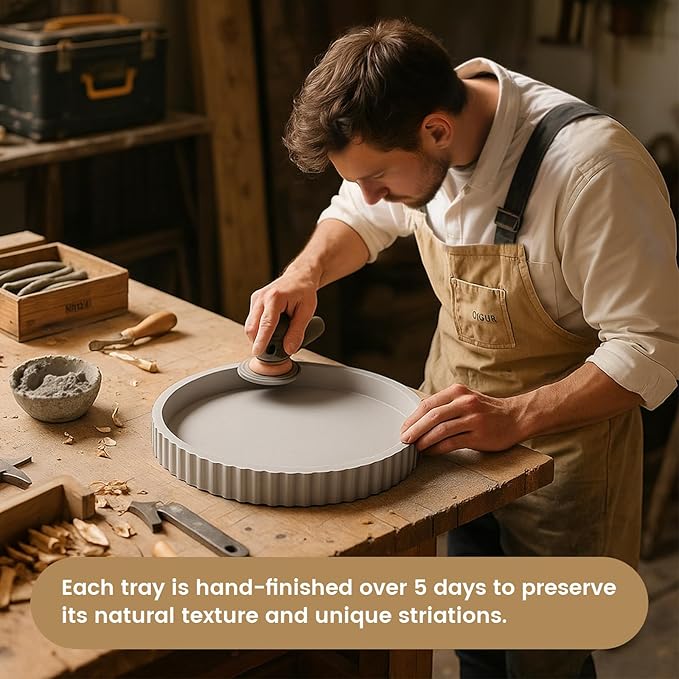 Decor Tray for Coffee Table Decor, Round Serving Circle Concrete Large Stone Trays for Minimalist Home Modern Dining Centerpiece Bathroom Kitchen Island Counter Contemporary