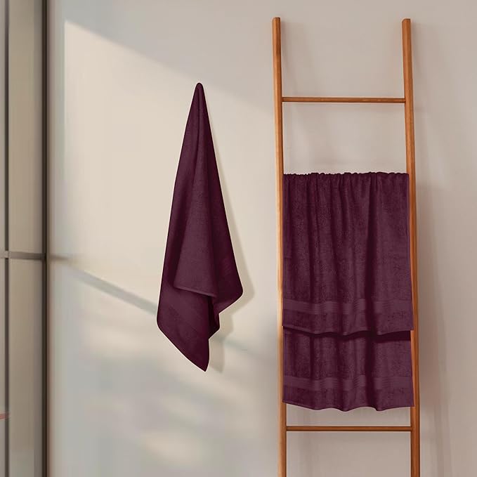GLAMBURG Premium Cotton 4 Pack Bath Towel Set - 100% Pure Cotton - 4 Bath Towels 27x54 - Ideal for Everyday use - Ultra Soft & Highly Absorbent - Burgundy