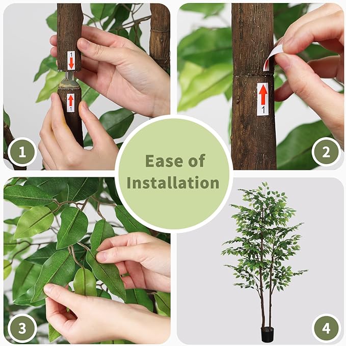 Artificial Ficus Tree 7ft(84in) Faux Floor Potted Tree for Indoor Decor Large Realistic Trees Plants with Silk Leaves and Natural Wood Trunk for Home Living Room,Office Foyer Decor.