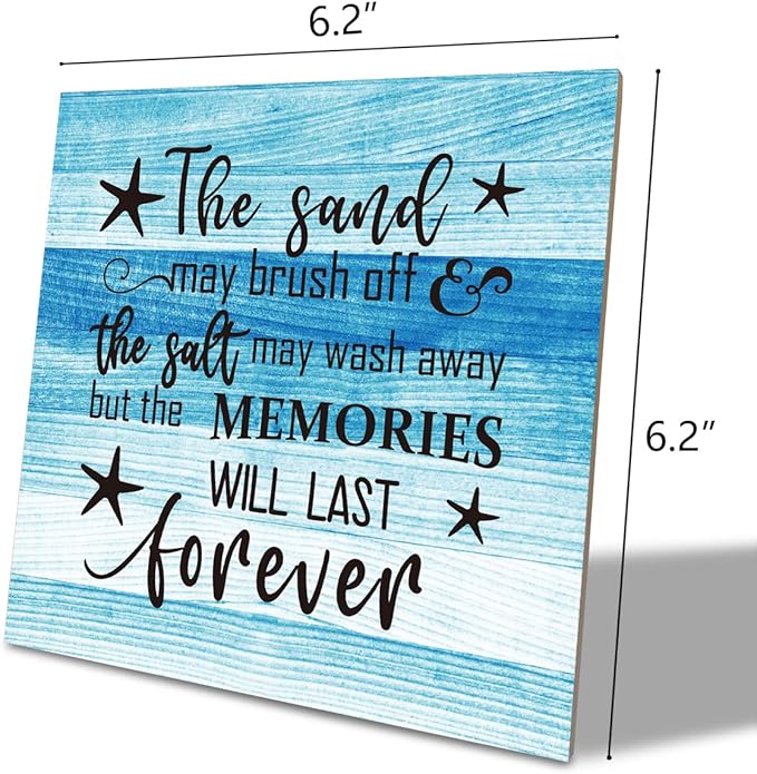 Beach Wood Sign, “The Sand May Brush Off the Salt May Wash Away but the Memories Will Last Forever”, Wooden Plaque Table Art Sign, Ocean Theme Home Decorations, Coastal House Decor, Family Sign B