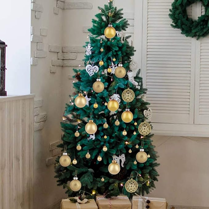 Christmas Balls Tree Ornaments, Shatterproof Christmas Decorations Set with Reusable Hand-held Gift Package for Holiday Xmas Tree Decor (100, Gold)
