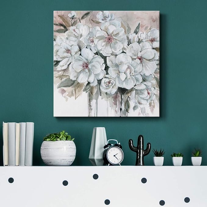 Wexford Home Square Premium Gallery Wrapped Canvas Flower Multicolor Wall Art Abstract Floral Romance Modern Pictures Print for Home Office, Ready to Hang, blushing bouquet, 16x16