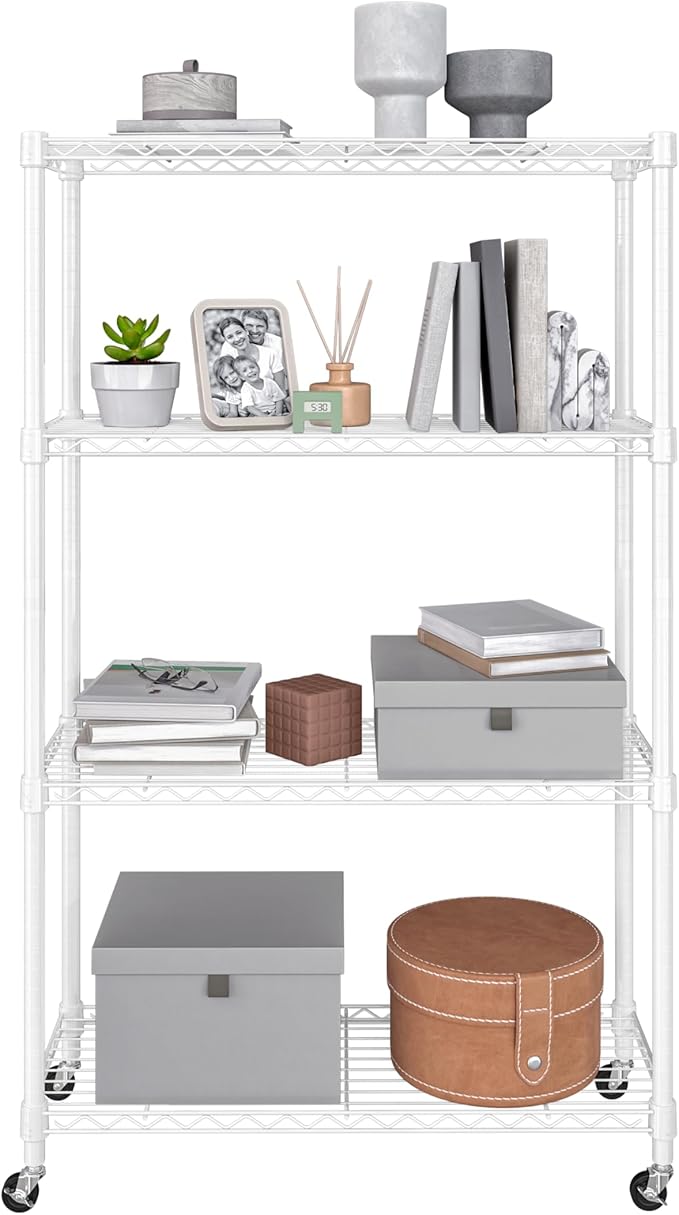 Seville Classics Solid Steel Wire Shelving Storage Unit Adjustable Shelves Organizer Rack, for Home, Kitchen, Office, Garage, Bedroom, Closet, White, 4-Tier, 36" W x 14" D