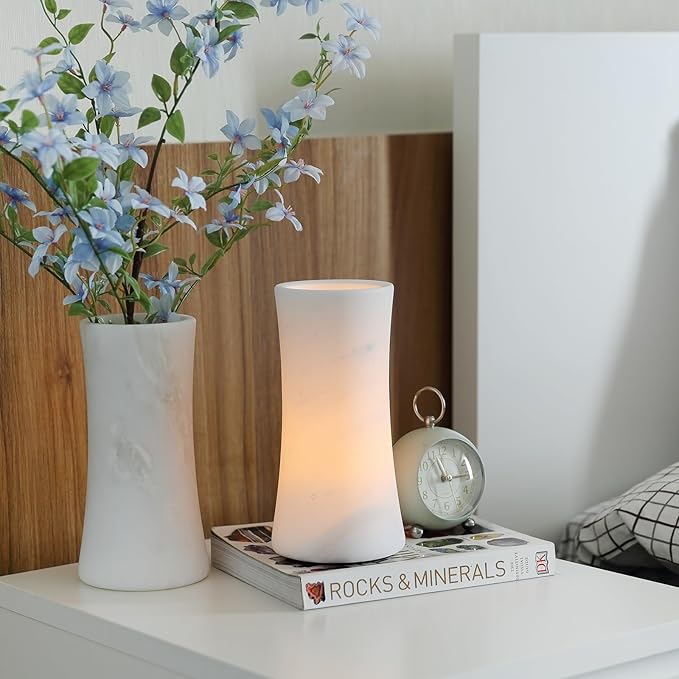 White Marble Vase for Flowers, 8.66" Minimalist Modern Frosted Flower Vase for Home Decor, Decorative Vases for Centerpieces, Living Room, Dining Table, Office, Boho Farmhouse Decor