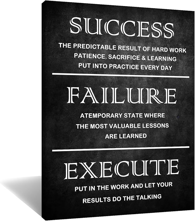 Motivational Canvas Wall Art Inspirational Entrepreneurs Quote Poster Success Failure Execute for Picture Positive Painting Office Home Living room Workplace Wall Decor Framed Gift [18''W x 24''H]