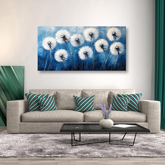White Flower Pictures Canvas Wall Art for Living room Office Bedroom Wall Decor,Abstract Wall Art Print Modern Noble Blowball Oil Painting Artwork Waterproof Ready to Hang-20x40inch